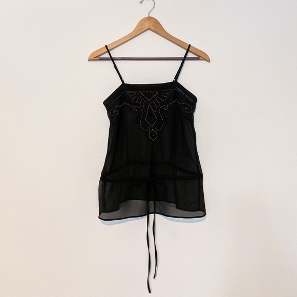 Sheer drawstring waist embroidered beaded tank - Picture 7 of 8